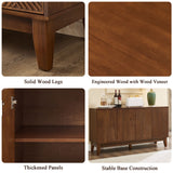 TV Stand & Carved Geometric Doors, Storage Cabinet For Living Room - Walnut