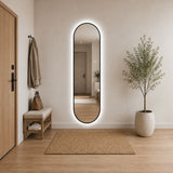 Capsule Shaped Dimmable LED Full Length Wall Mirror With Frame - Silver