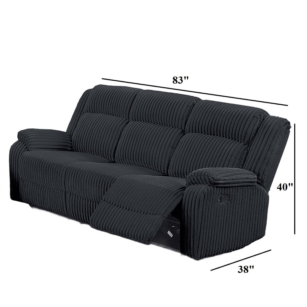 Motion Reclining Sofa With Seat And Adjustable Footrests For Living Room - Black