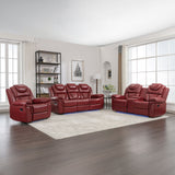 3 Pieces Recliner Sofa Sets Home Theater Seating Manual Recliner Chair With Center Console And LED Light Strip For Living Room