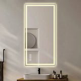 48" X 24" LED Bathroom Vanity Mirror With Straight Edge Design, Frosted Glass, Anti Fog, Dimmable 3 Color Lighting - Silver