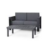 Acacia Wood Loveseat And Coffee Table Set With Cushions
