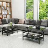 Glass Lift Top Coffee Table, Modern Simple 2-Layer Tempered Glass Coffee Table For Living Room - Black