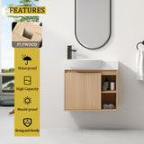 26" Wall Mounted Bathroom Vanity With Sink & Soft Close Door - Oak