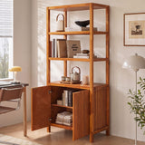 Modern Tall Storage Bookcase Cabinet With 2 Open Shelves & Double Doors