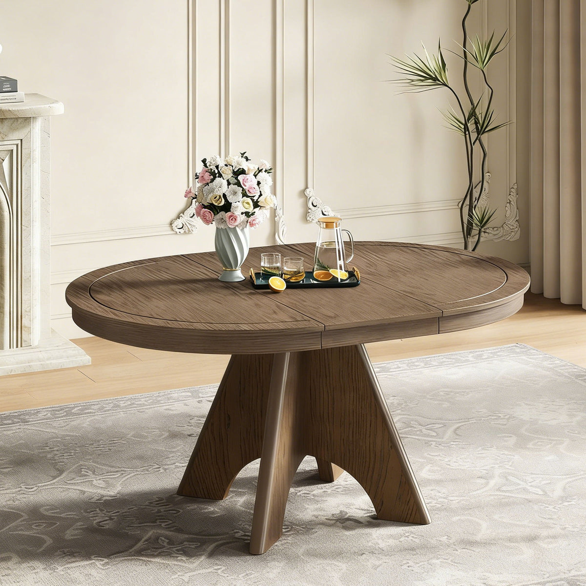 Extendable Dining Table With Sturdy Crossed Legs