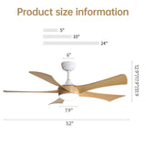 52" Ceiling Fan With 22W LED Light And Remote Control, 50 / 10 / 24 Downrod - White