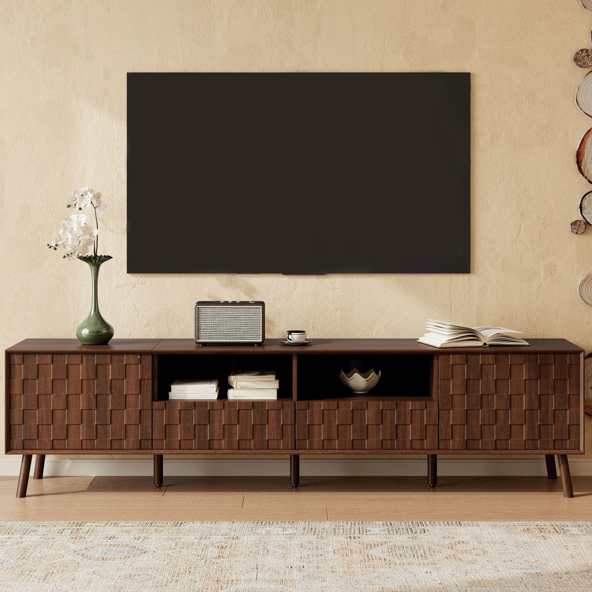 TV Stand With Drawers And Cable Management - Walnut