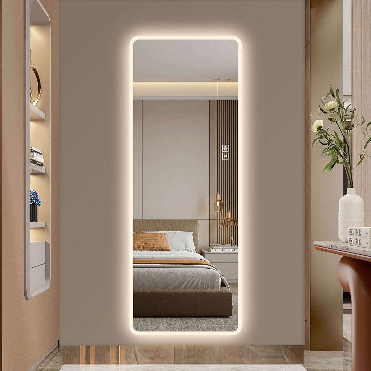 LED Full Length Mirror With Frosted Edge Lighting, 3 Color Temperatures