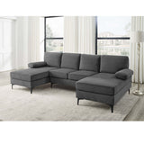 U - Shape Sectional With Legs, Pillow Top Arms - Dark Gray