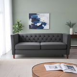 Button Tufted Loveseat, 2 Seater With Square Arm Couch For Living Room - Black