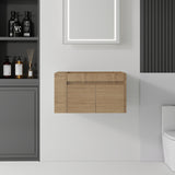 Floating Bathroom Vanity Cabinet, Soft Close Double Drawers, Open Side Storage, Wall Mounted, Cabinet Only