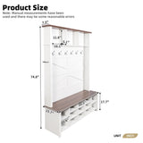 4 In 1 Hall Tree With 6 Hooks, Entryway Bench With Adjustable Shelves - White