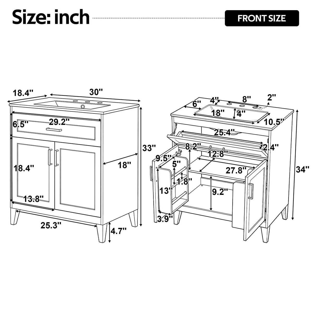 30" Bathroom Vanity With Sink Top, Soft Close Double Doors & Tip Out Drawer, Adjustable Interior Shelf, Door Mounted Organizers - Beige