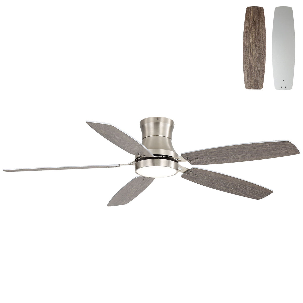 42" Low Profile Ceiling Fan With Light, 18W Dimmable LED, Reversible DC Motor, Quiet Operation, 5 Blades, Remote Included - Silver