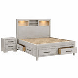 Bed Set With Storage Drawers, Open Shelves, And Built In LED Lighting