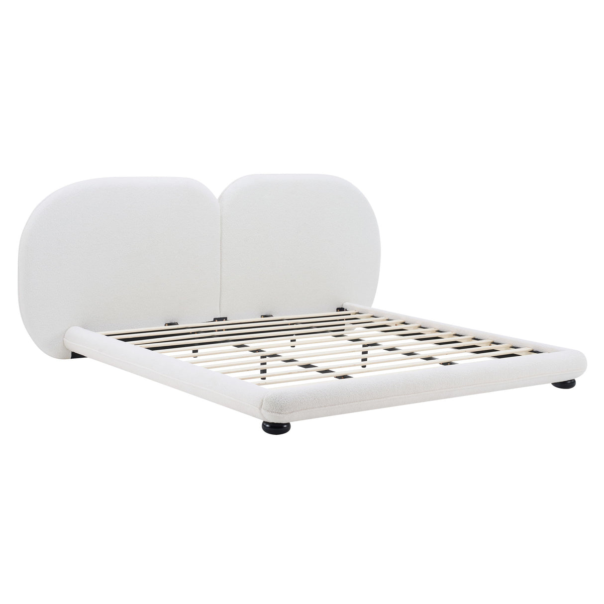 King Size Upholstered Platform Bed With Split Headboard - White