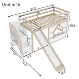 Loft Bed With Storage Stairs, Slide, Playhouse Window And 7 Colors LED Lights