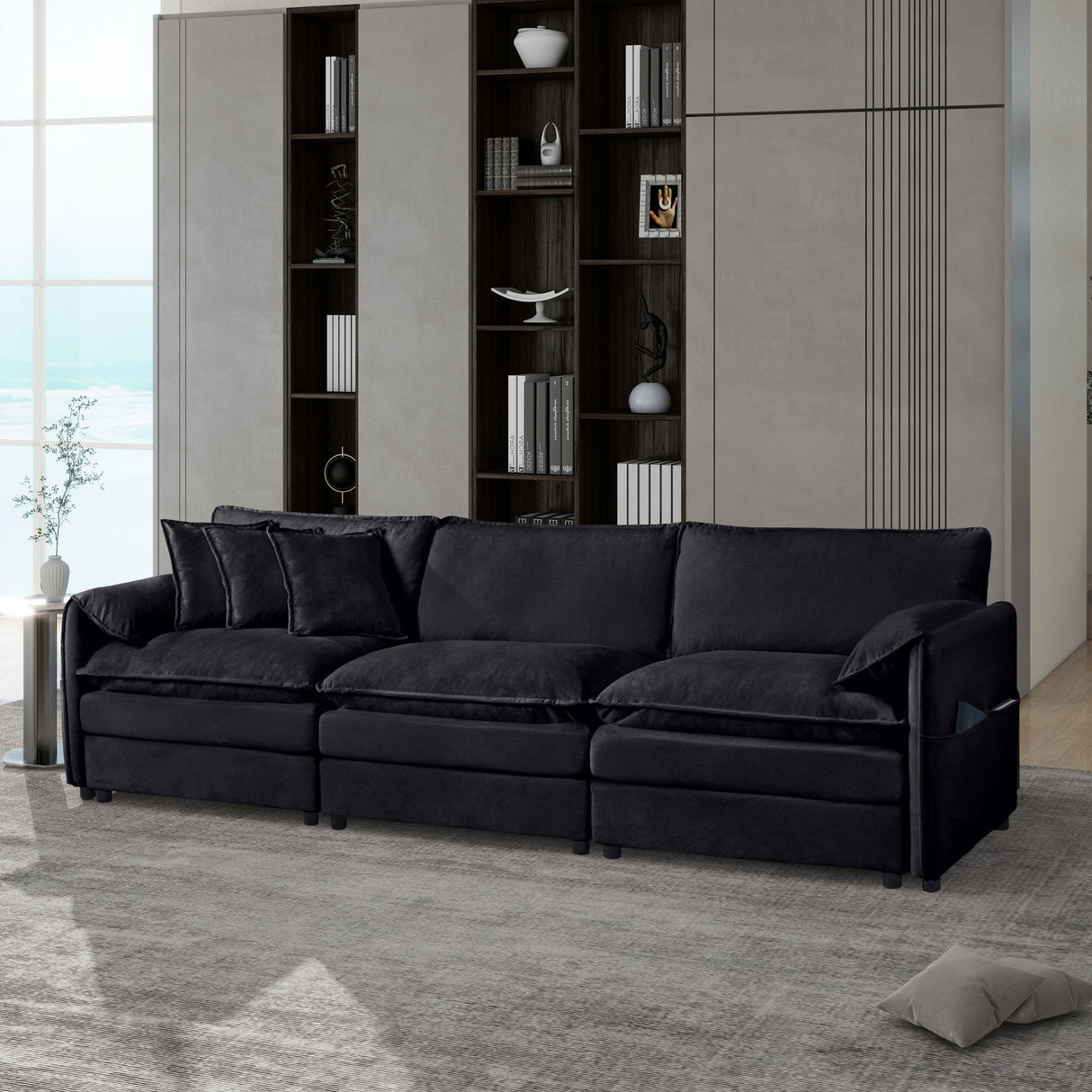 Modern Oversized Deep Seat Sectional Sofa With Pillows