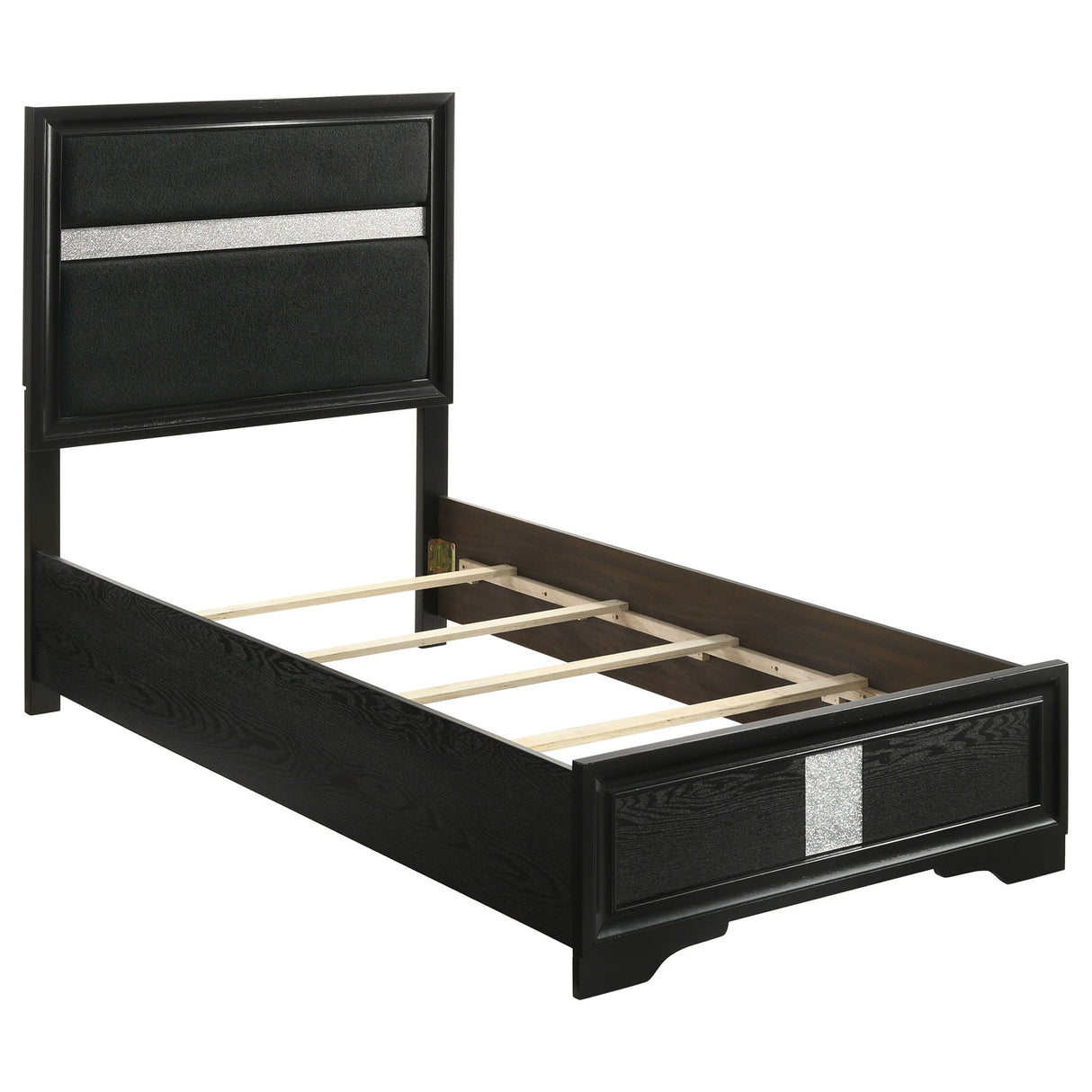 Panel Bed With Padded Headboard And Glittering Accent Stripes