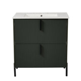 Bathroom Vanity With Ceramic Sink, Fluted Design