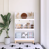 Wall Mounted Bookshelf, 3 Front Facing Display Shelves For Toddler Bedroom - White