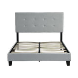 Full Size Upholstered Platform Bed Frame With Pull Point Tufted Headboard, Strong Wood Slat Support, Mattress Foundation, No Box Spring Needed - Gray
