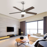 42" Ceiling Fan With Reversible DC Motor, LED Light, 5 Blade Design - Nickel