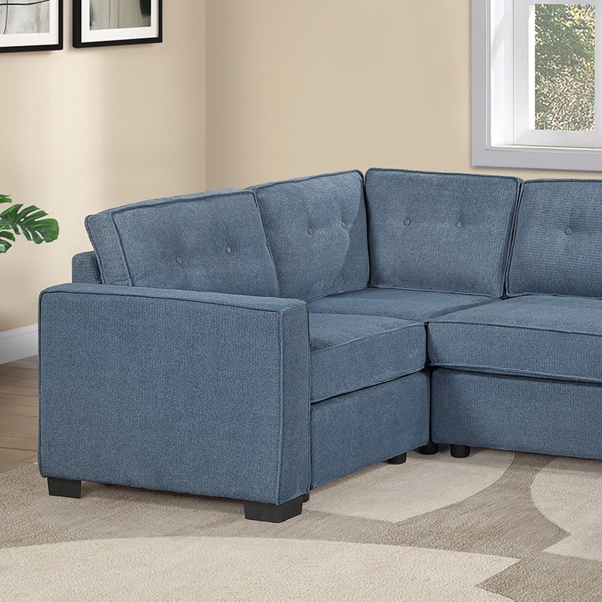 Reversible Chaise U - Sectional Couch, Upholstered Living Room 3 Piece Set - Blue