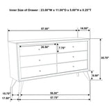 1 Piece Dresser With Angled Legs, Wave Texture And Round Knobs - White