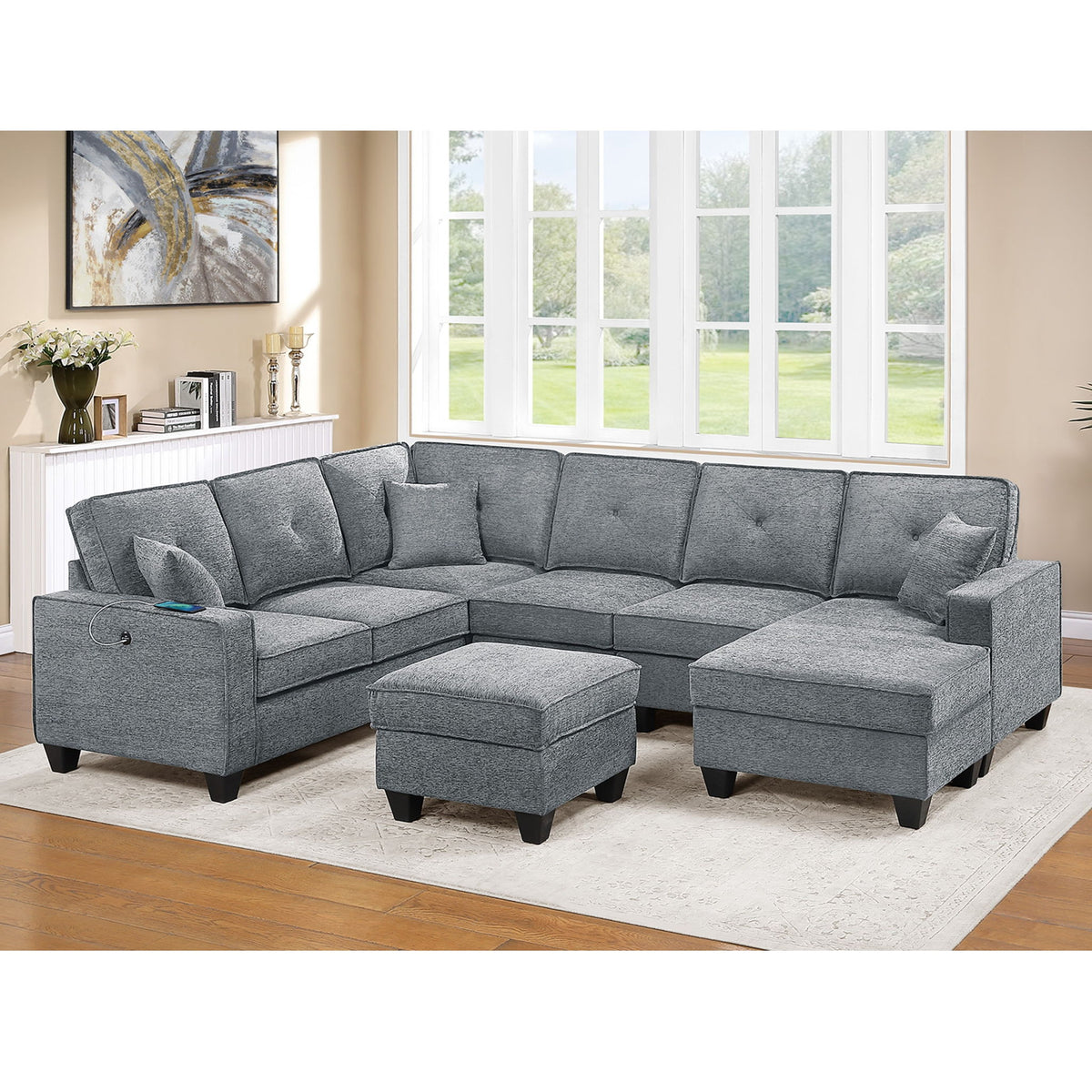 5 Piece Sectional Set With USB Port And Ottoman