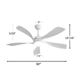 52" Ceiling Fan With 3 Color Dimmable LED Light, 5 Blades, Remote Control, Reversible DC Motor