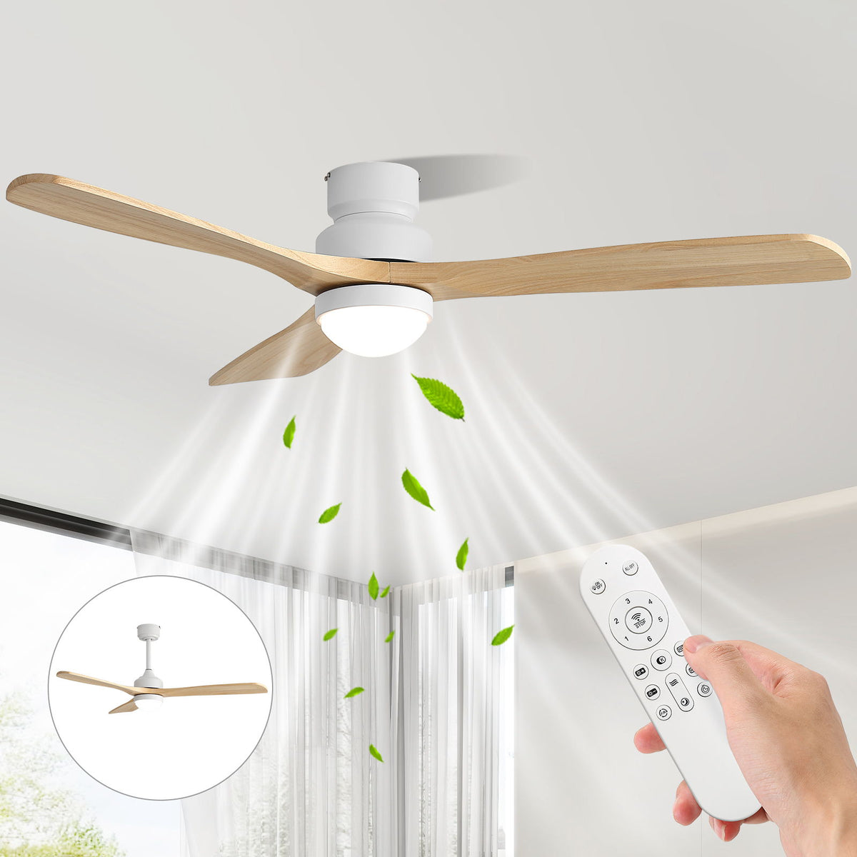 52" Ceiling Fan With Dimmable LED Light, 6 Speed DC Motor, 3 Blades