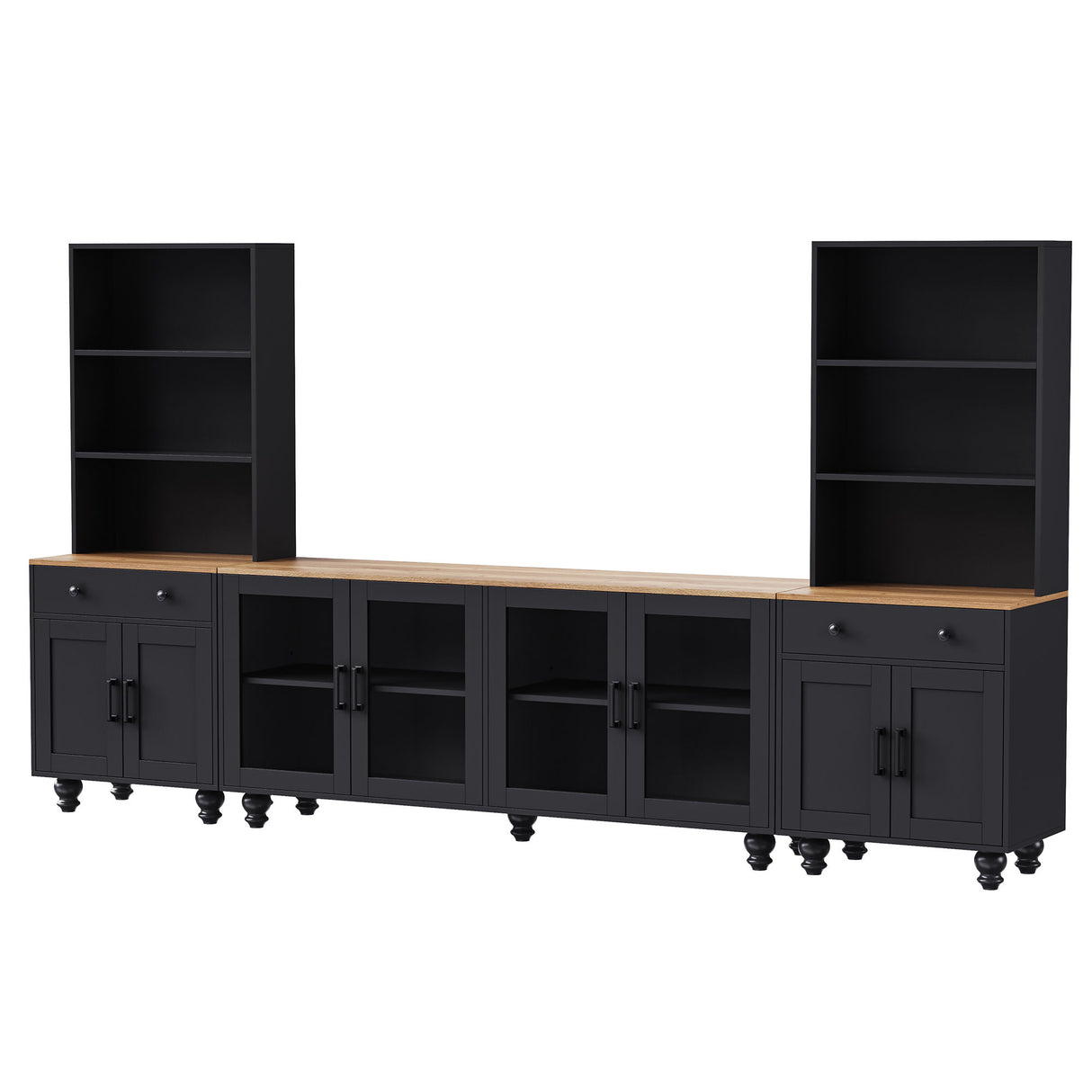 Farmhouse TV Stand With Solid Wood Gourd Shaped Legs For TVs Up To 70"