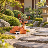 Lying Deer Garden Statue, Buck Sculpture With Detachable Antlers For Outdoor Decor - Brown