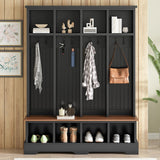 Hall Tree With 8 Hooks, Practical Entryway Bench With Open Compartments