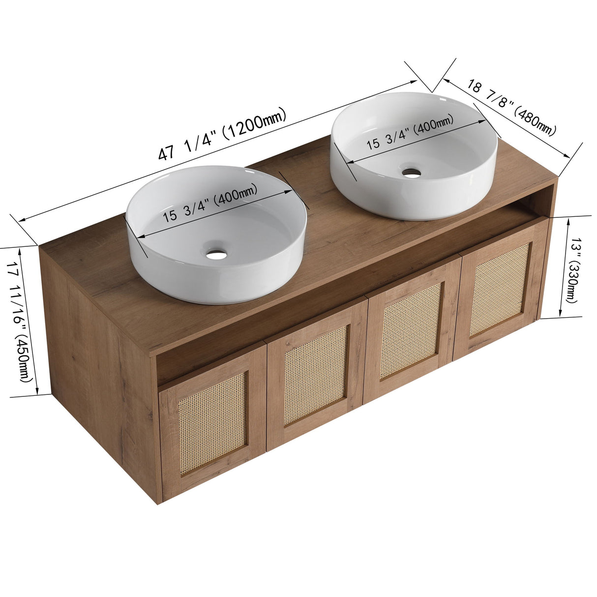 Bathroom Vanity & Art Sink, 2 Soft Close Doors, Float Mounting Design