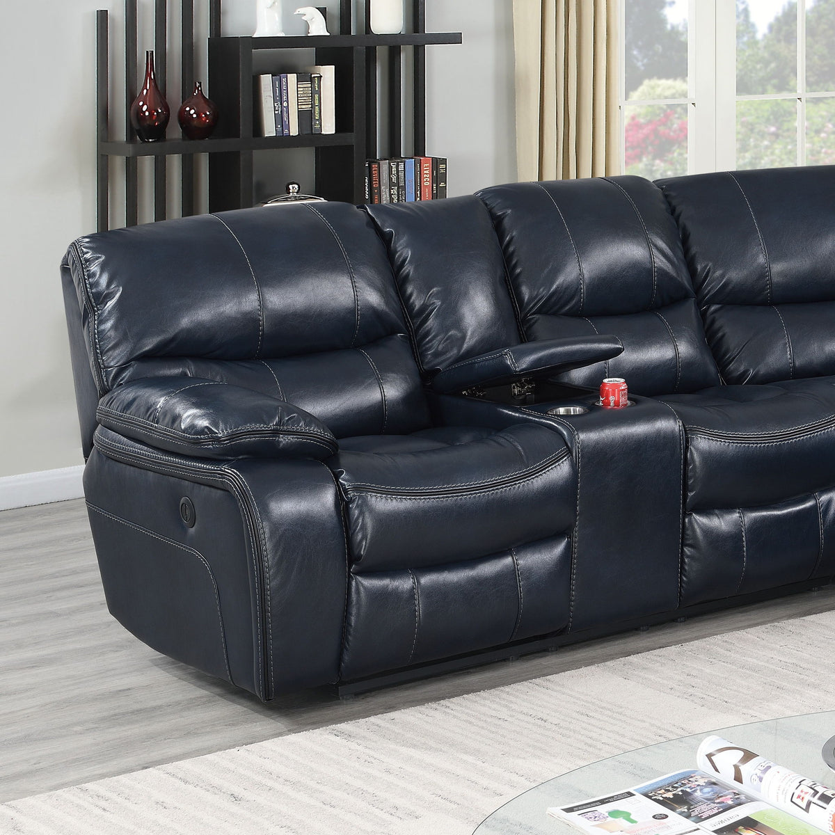 Power Motion Reclining Sectional Sofa With Console Cup Holders And USB Charging Port - Blue