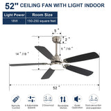 52" Ceiling Fan With LED Light, 6 Speed Remote Control, Reversible DC Motor