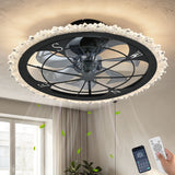 21" Caged Ceiling Fan With Dimmable LED Light And Remote Control, Low Profile Flush Mount Fan - Matte Black
