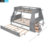 Bunk Bed With Trundle And Built In Desk, 3 Storage Drawers And Shelf