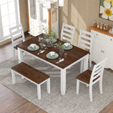 6 Piece Dining Set With 4 Upholstered Chairs & Bench - Walnut