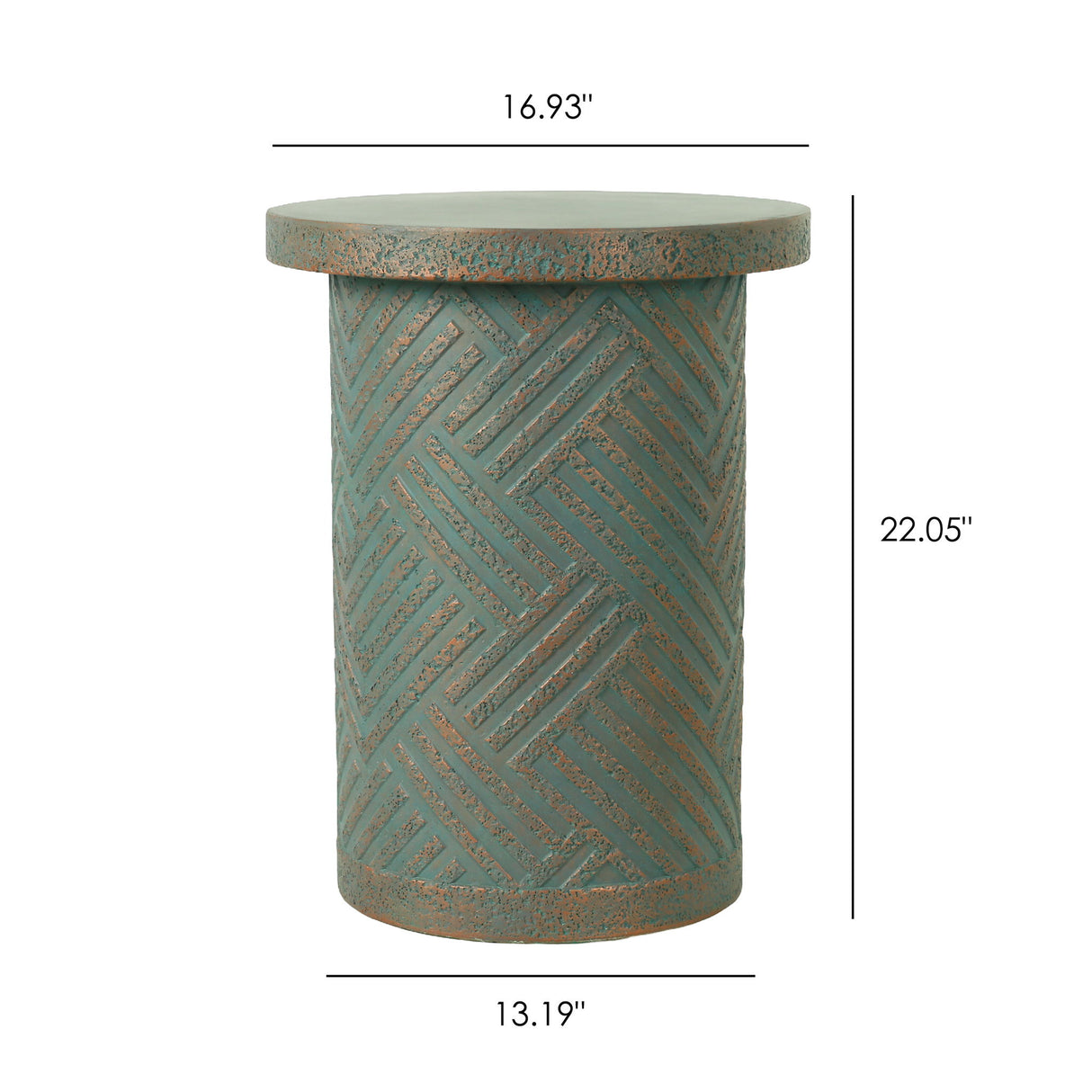 Round Outdoor End Table With Tree Stump Design For Patio - Golden / Green / Peacock
