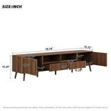 78" TV Stand For 85" TVs With Fluted Doors, Open Shelf, Cable Management - Walnut