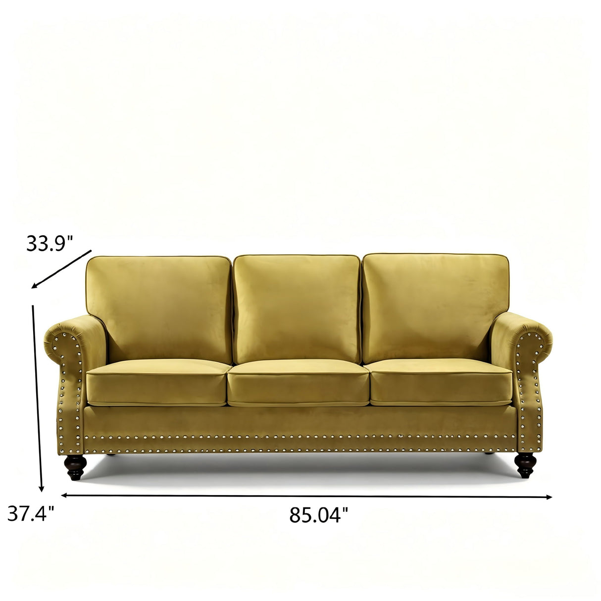3 Seater Sofa With Nailhead Trim And Turned Legs For Living Room