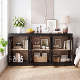 Modern Arched Glass Sideboard With 6 Doors, Buffet Cabinet With Storage And Adjustable Shelves
