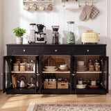 Sideboard Cabinet With 3 Drawers And 6 Arched Doors, Accent Storage Cabinet With Adjustable Shelves For Dining Room - Black