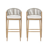 Outdoor Bar Height Metal Frame Counter Stools With Scallop Shaped Backrest & Water Resistant Cushions