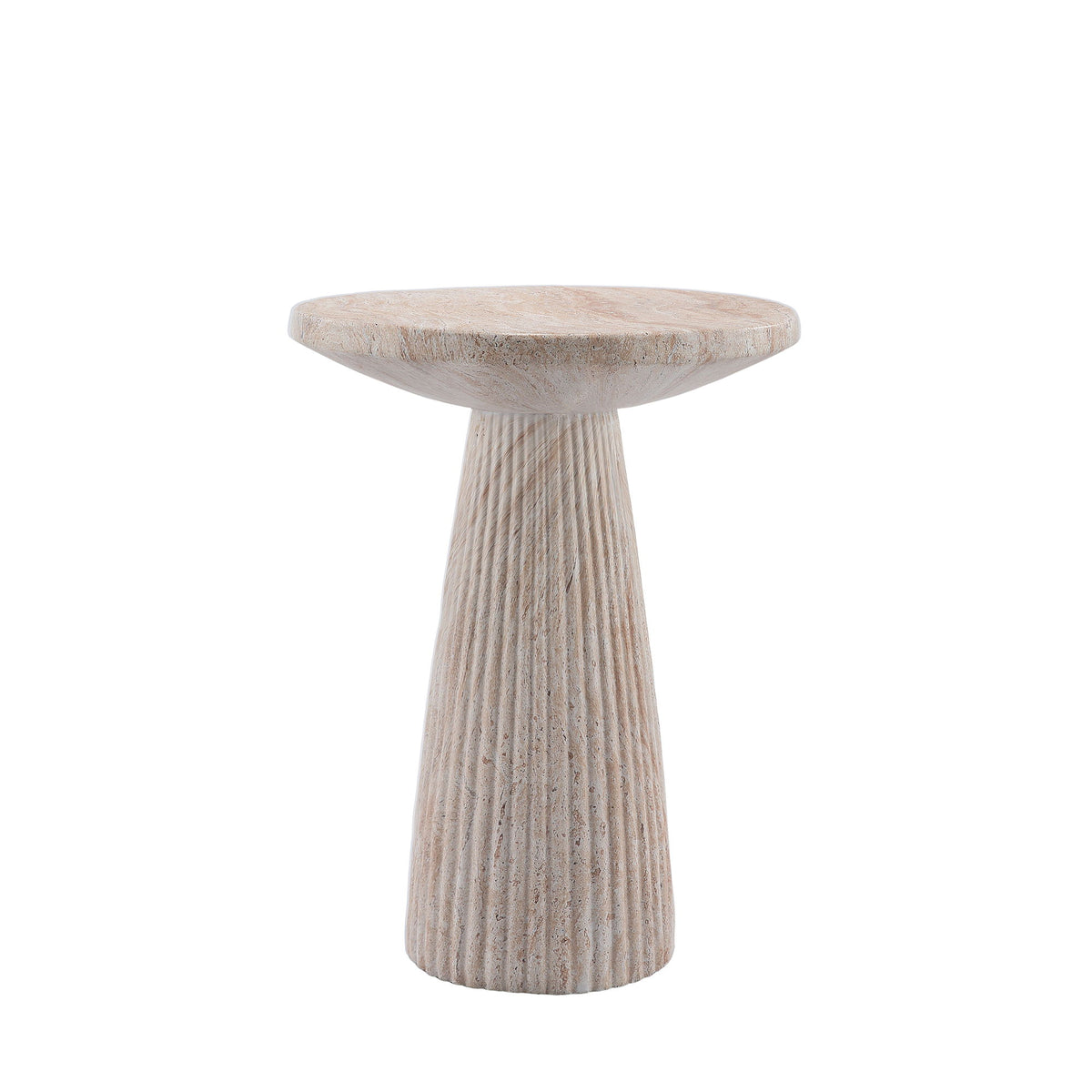 Fluted Pedestal Round Coffee Table - Beige / Yellow