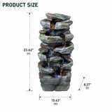 Rock Waterfall Outdoor Fountain With LED Lights - Gray